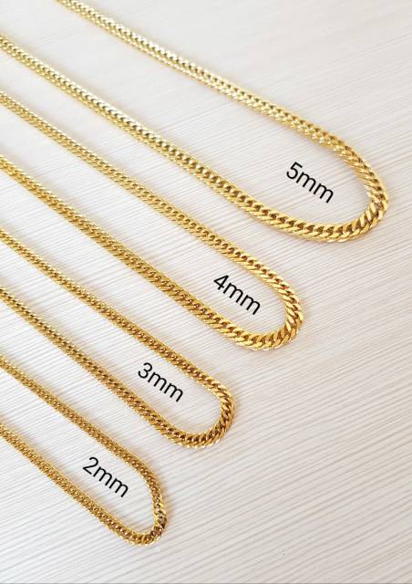 Kalung fashion Titanium Gold Import Kalung Rantai titanium padat Antikarat 2mm 3mm 4mm 5mm 6mm