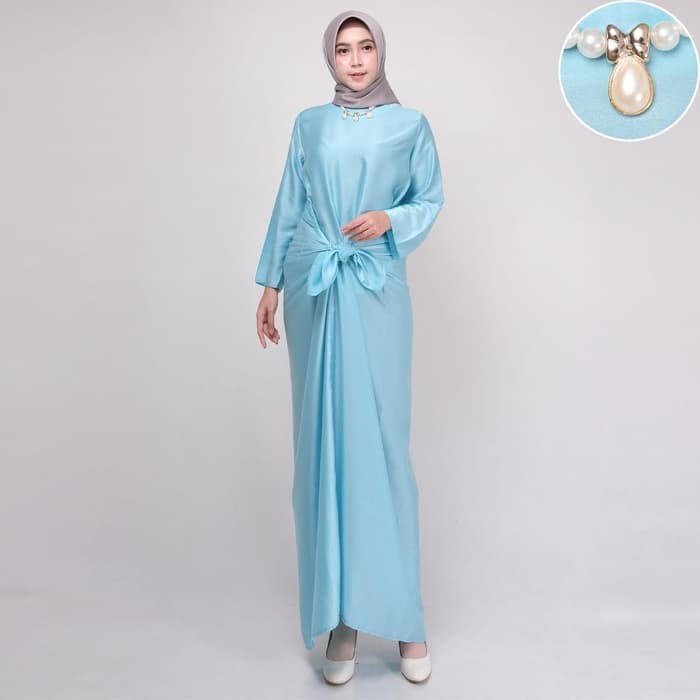 KAFTAN IKAT / KAFTAN MUSLIM BIRU WANITA QORINA BONUS KALUNG CANTIK