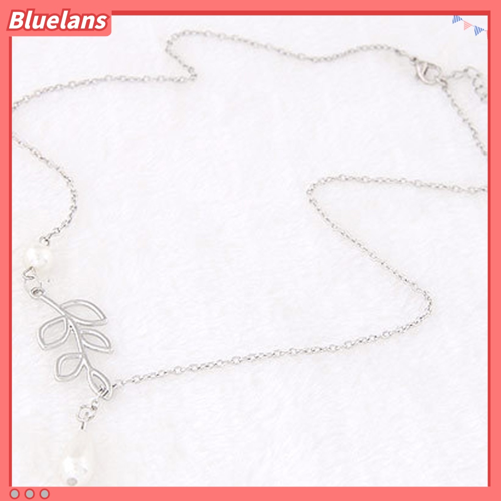 Bluelans Women Fashion Hollow Leaf Faux Pearl Pendant Clavicle Chain Necklace Jewelry