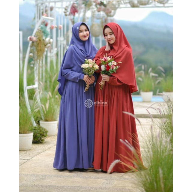 Elbina Gamis Awan Set Khimar Hijab Polos Syar'i