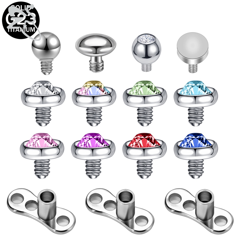 1 PC G23 Titanium Micro Dermal Piercing Colorful CZ Crystal Dermal Anchor Surface Piercings Gem Skin Diver Bases Body Jewelry