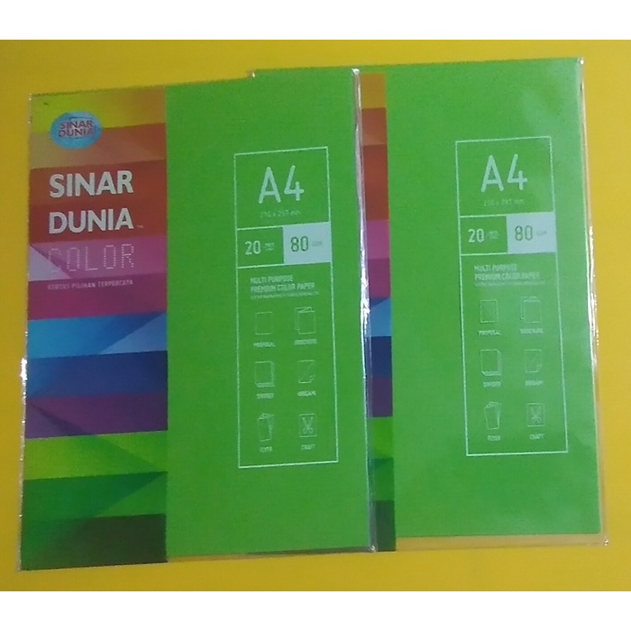 

HVS WARNA HIJAU A4 80GR SINAR DUNIA MULTI PURPOSE PREMIUM COLOR PAPER