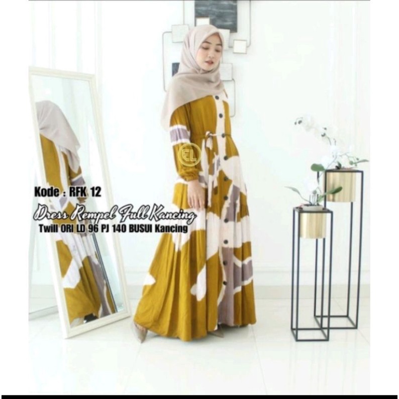 Gamis dress twill ORI ELZAF rempel full kancing
