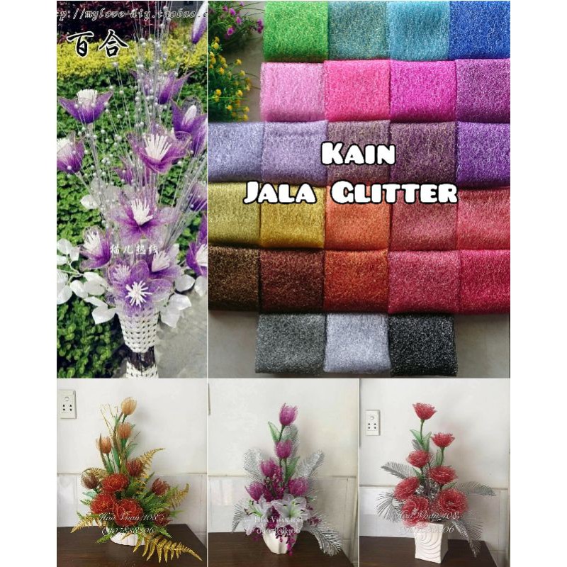 Kain Stoking Jala 1 Pcs Kain Jala Gliter Kain Motif Jala Gliter Kain Jala Warna Warni Bahan Bunga St