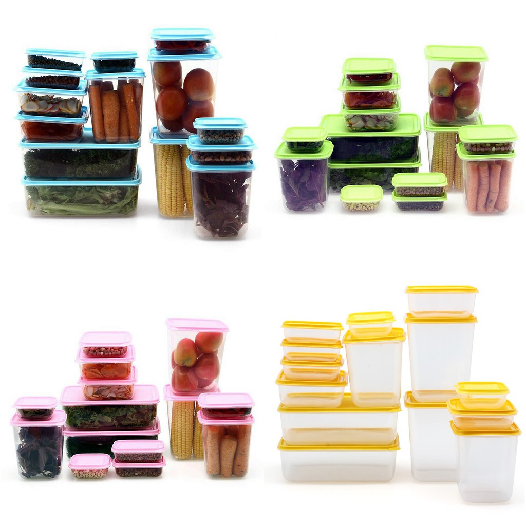 Tempat Penyimpanan Makanan Toples Bahan Dapur Plastik 7 Set Box Isi 14 Pcs Kontainer Calista Otaru