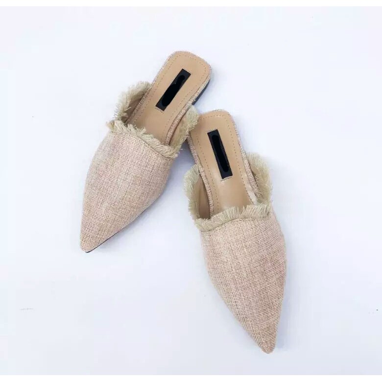 Sepatudari Karin Flatshoes wanita mules rumbai sepatu balet nyaman dipakai KR-FS0028