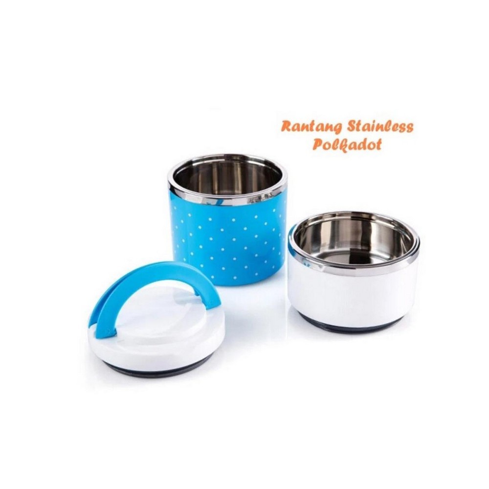 FM - Lunch Box Rantang susun 2 polkadot stainless steel / lunch box susun 2 motif murah / rantang makan mini - random colour/