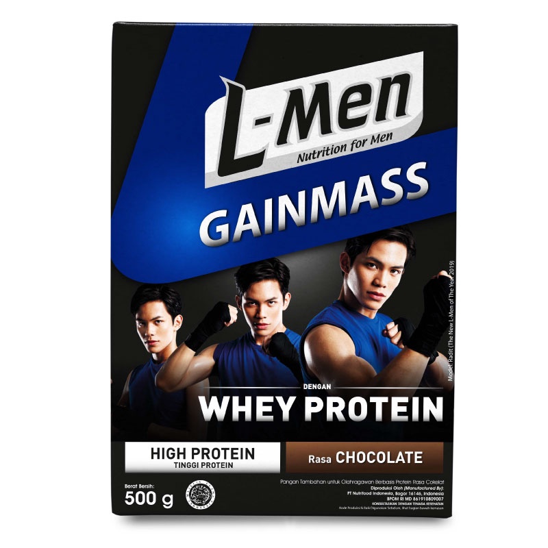 Jual L-Men Gain Mass Chocolate 500 g - Suplemen Penambah Massa Otot Tinggi Whey Protein