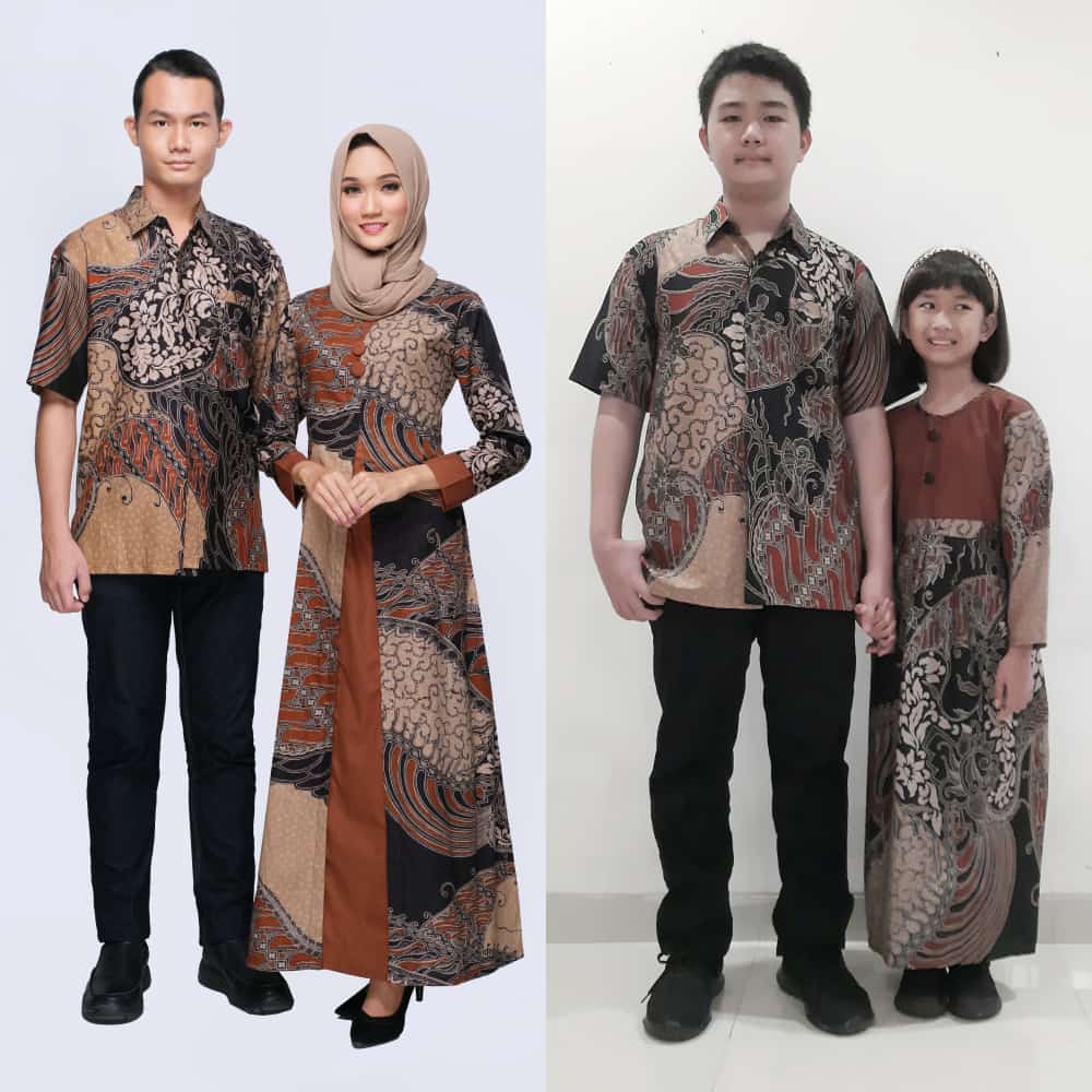 ARINI COKLAT BATIK COUPLE KELUARGA PASANGAN MODERN JUMBO PREMIUM SARIMBIT AYAH IBU ANAK DRESS GAMIS