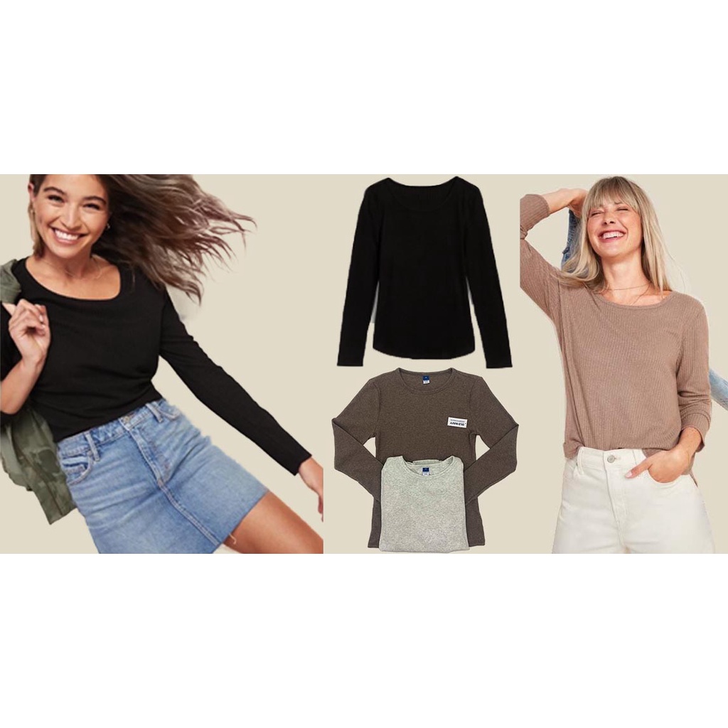 Old Navy Cozy Rib-Knit Long Sleeve | Kaos Waffle Lengan Panjang Wanita