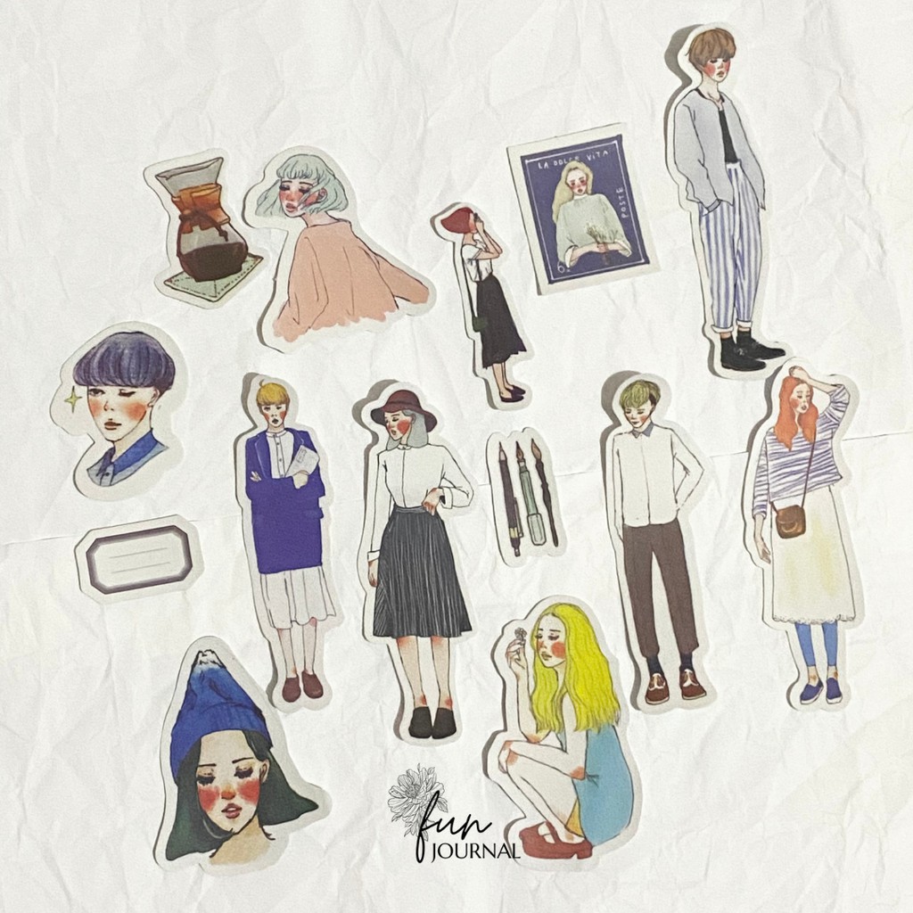 

WOMAN WITH HER THINGS STICKER PACKAGE UNTUK JOURNAL JURNAL PLANNING PLANNER SCRAPBOOK DIY BUJO