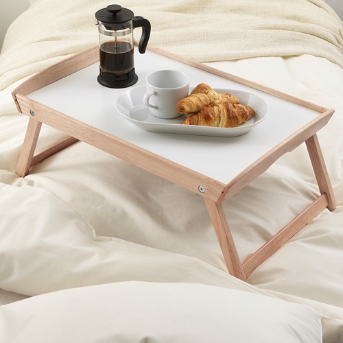 Baki IKEA lipat tempat tidur, kayu karet, 58x38x25 cm/Meja makan kecil