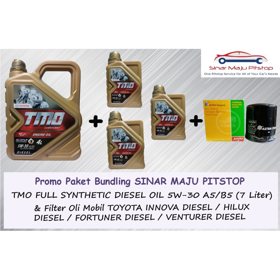 Paket Bundling Oli TMO DIESEL 5W-30 FULL SYNTHETIC 7 Liter & Filter Mobil TOYOTA INNOVA & INNOVA REB