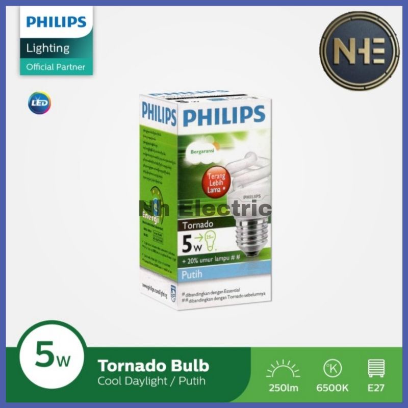 Lampu Philips Tornado 5W Watt Putih CDL E27 - Spiral 5 Watt Philips White 220V SNI