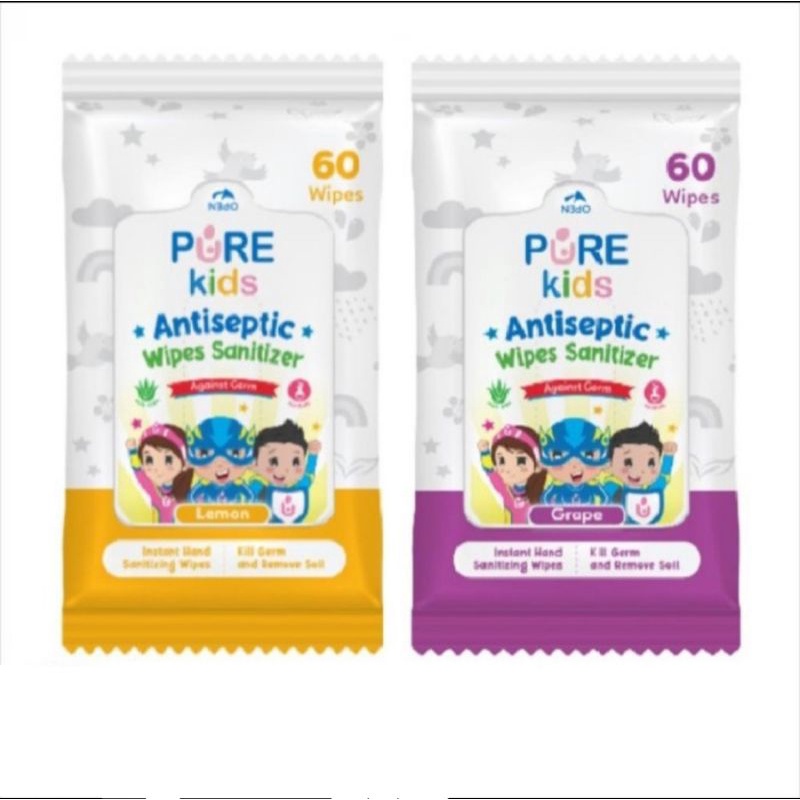 PURE KIDS Antiseptic Wipes Sanitizer 60s Grape &amp; Lemon