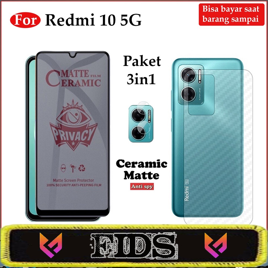 NEW PAKET 3 IN 1 Anti Gores Layar Xiaomi Redmi 10 5G Free TG Camera &amp; Skin Carbon Pelindung Body Belakang Handphone