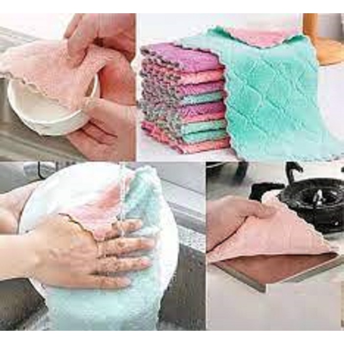 Kain Lap Piring Anti Minyak Kain Dapur Microfiber Bahan Coral Fleece