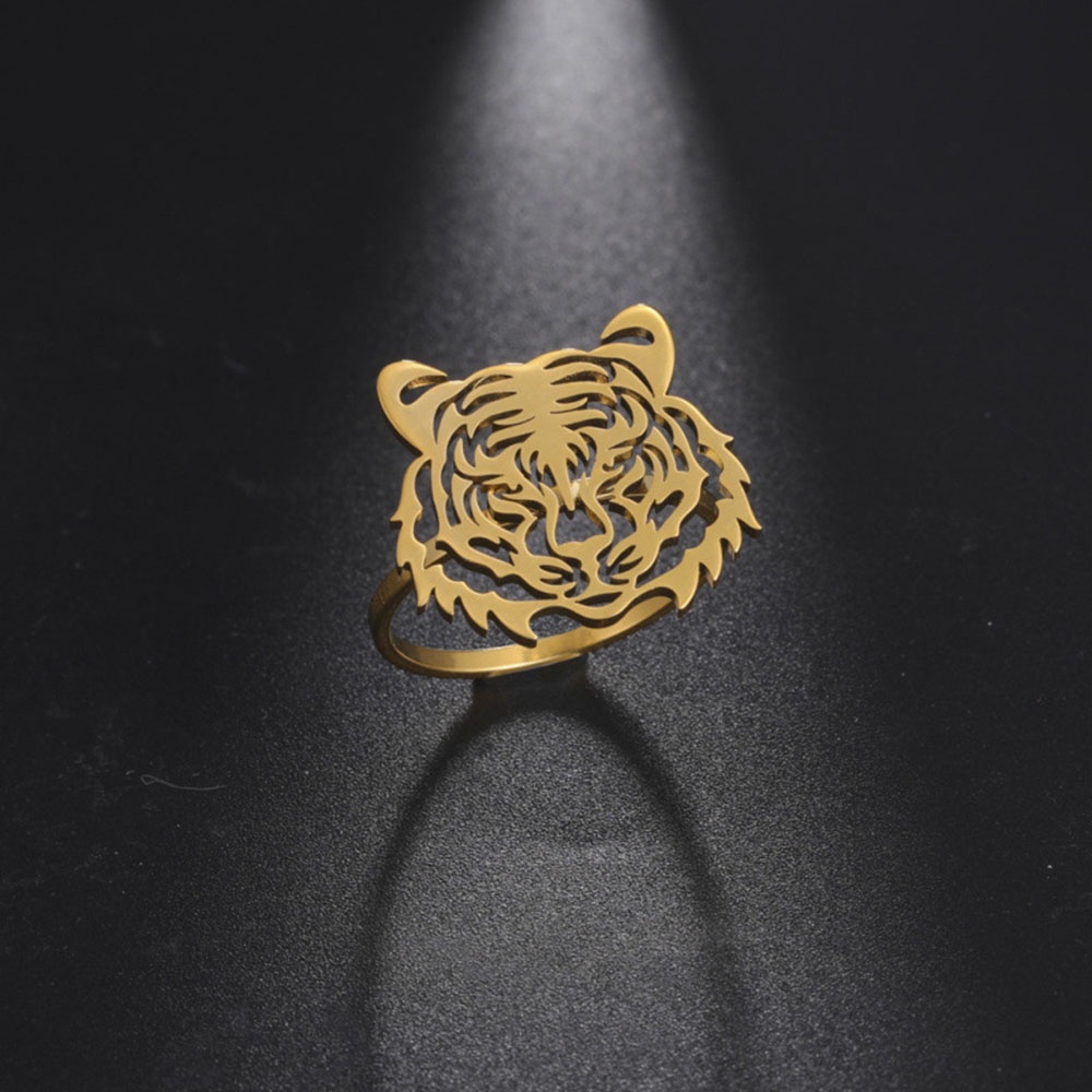 Cincin Jari Telunjuk Desain Harimau hollow Gaya punk Ukuran 7-10 Untuk Unisex