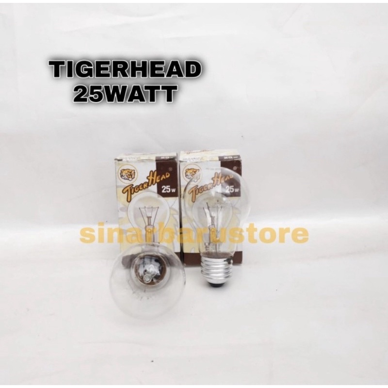 Lampu Bohlam Pijar E27 Tiger Head 25 Watt Clear Bening