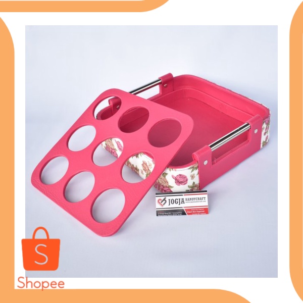 Unik Nampan Air Mineral Tempat Aqua Gelas PU Leather Cantik - Pink Shabby p Diskon