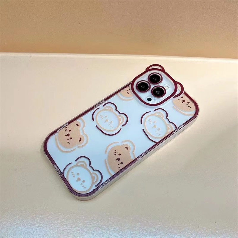 Soft Case Pelindung Lensa Bening Tahan Banting Anti Jatuh Motif Beruang Coklat Untuk iPhone 14 13 12 11 Pro Max X Xr Xs Max SE 8 7 6 6s Plus