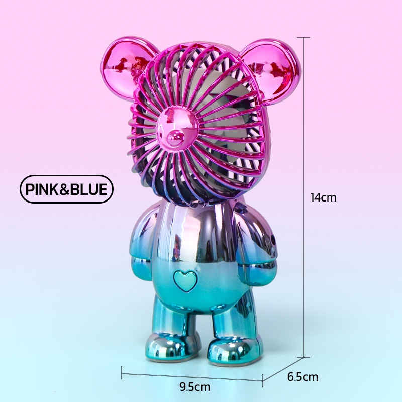 KADONIO Kipas Angin Mini Portable USB Cas Karakter Dapat Digunakan Sebagai Dudukan Ponsel KL-FN20-Bear-Pink&Blue