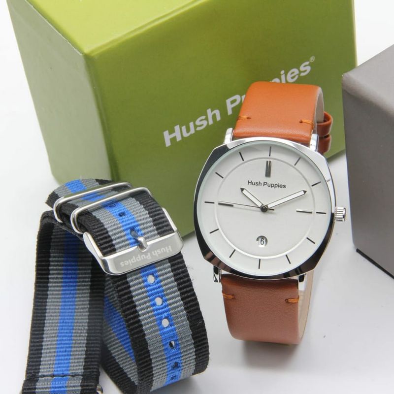 Jam Tangan Kanvas Kulit Terlaris Fashion Bisa COD Hush Puppies Free Strap