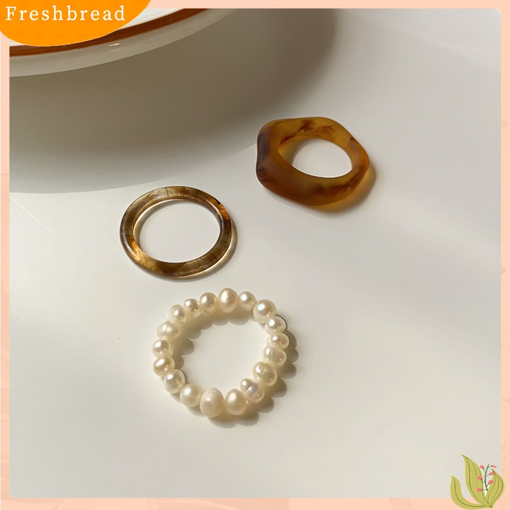 Terlaris 3Pcs/Set Finger Rings Different Styles All-match Simple Skin-friendly Transparent Faux Pearls Women Rings for Date