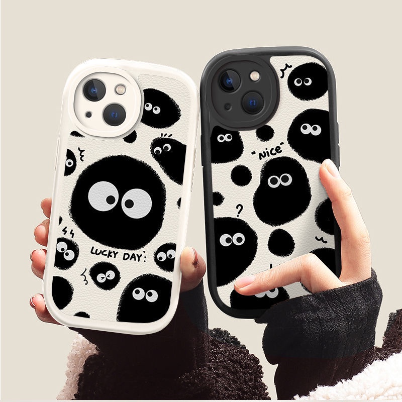 Soft Case Silikon Motif Print Wajah Bulat Hitam Untuk IPhone 12 13 11 Pro Max X Xs Max Xr 7 8 Plus Ggdf