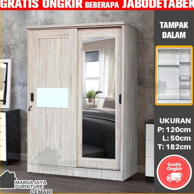 Lemari Pakaian 2 Pintu Sliding Geser Coklat Kayu Partikel Minimalis