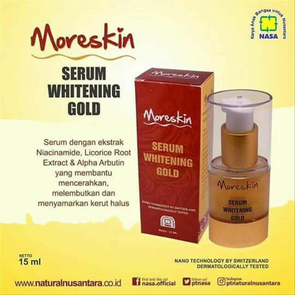 Moreskin Serum Whitening Gold/ Serum Pemituh Wajah Herbal / Serum Wajah Nasa