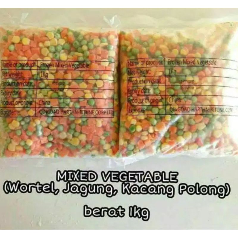 

QHR MIX VEGETABLE 1 KG / SAYURAN BEKU/ WORTEL, JAGUNG, KACANG DAN BUNCIS / FROZEN FOOD