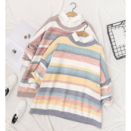 Lovata Twist Sweater / Rajut Strip Rainbow / Sweater Rajut / giterstore