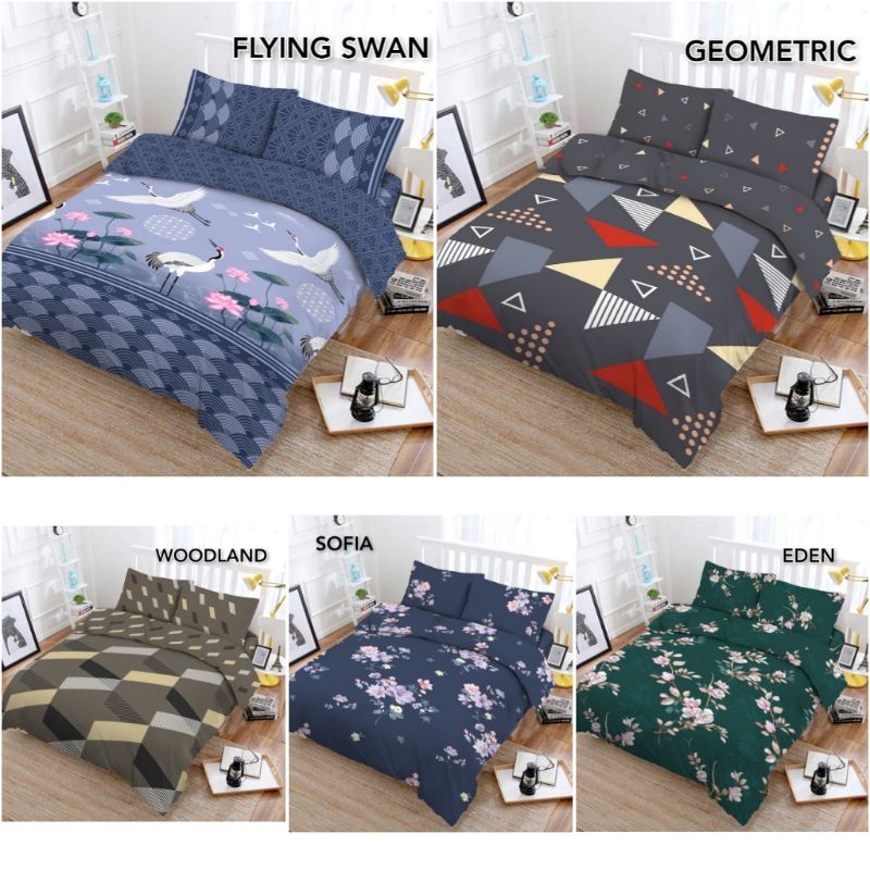 BEDCOVER SET RUMBAY VITO UKURAN 180X200 FLYING SWAN,WOODLAND,GEOMETRIC,SOFIA,EDEN