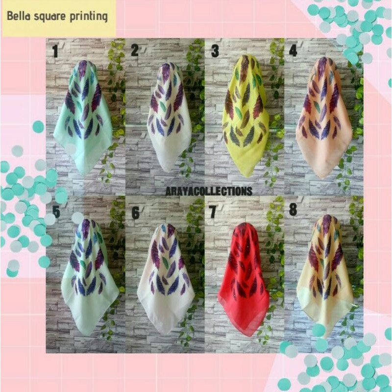 Jilbab Segiempat Bella square printing motif bulu