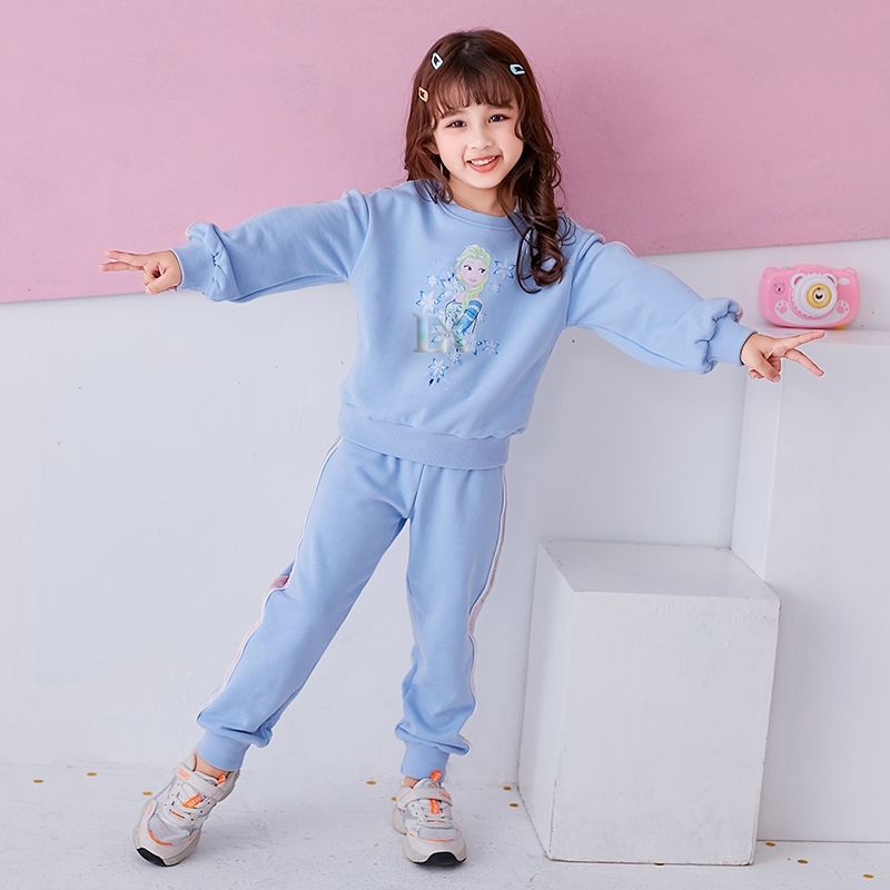 Baju Setelan Anak-Anak Perempuan Baju Olahraga Lengan Panjang Motif Elsa Frozen Atasan + Training Olahraga Jogger Sweater