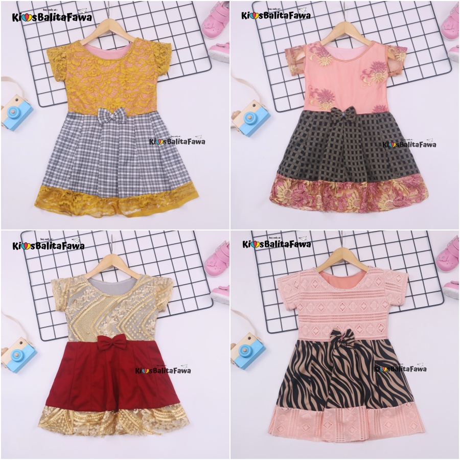 Dress Brukat Davina uk 1-2 Tahun / Dres Anak Perempuan Gaun Pesta Balita Baju Import Kids Cewek Girl