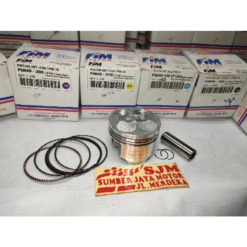 Seher FIM satria Fu ukuran 62 63 63,5 64 pin 16 semi custom high dome piston kit Satria Fu Fim