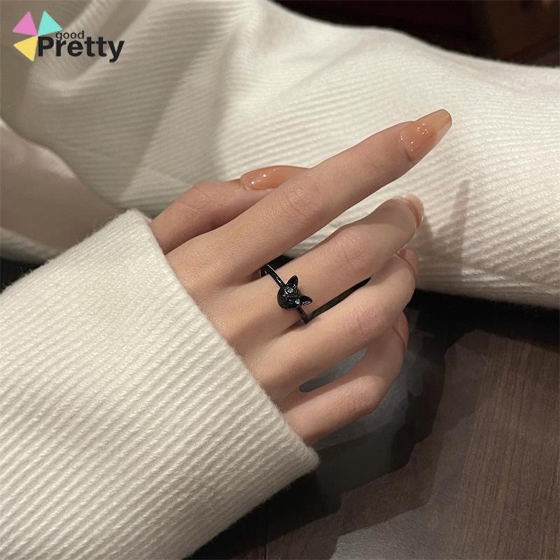 Cincin Kucing Hitam Wanita Trendi Desain Niche Cincin Jari Telunjuk Fashion Kepribadian Cincin - PD