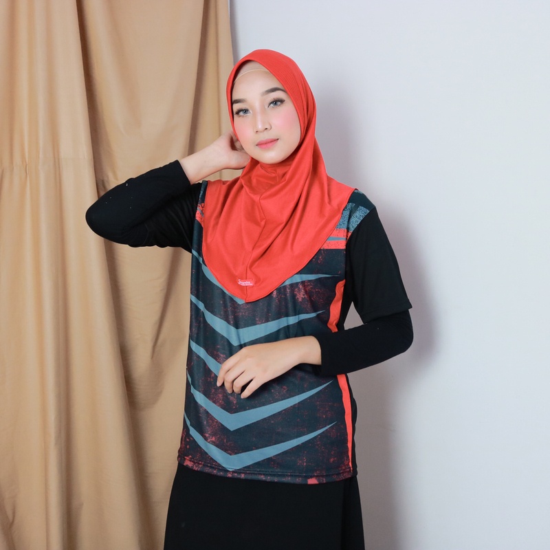 Kerudung Khimar Instan Hijab Sporty pet bahan Jersey Olahraga Volly Basket Futsal By Shamira-merah cabe