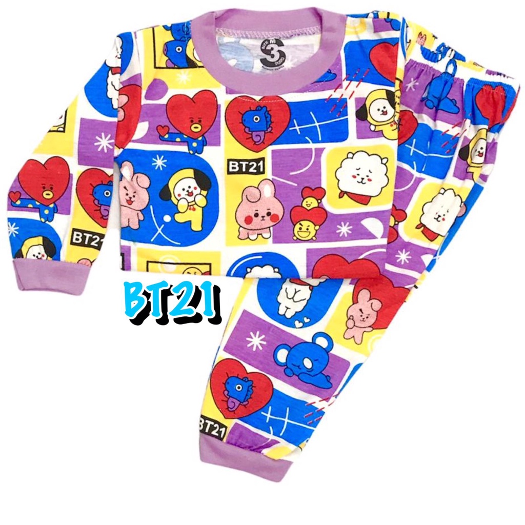 (1 KG MUAT 7 STEL) BAJU TIDUR ANAK KIDS PEREMPUAN/CEWEK LAKI-LAKI/COWOK SETELAN/STELAN BAHAN KAOS KATUN 1-4 TAHUN BT21