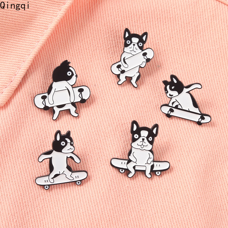 Bros Pin Enamel Bentuk Kartun Anjing Skateboard Untuk Anak