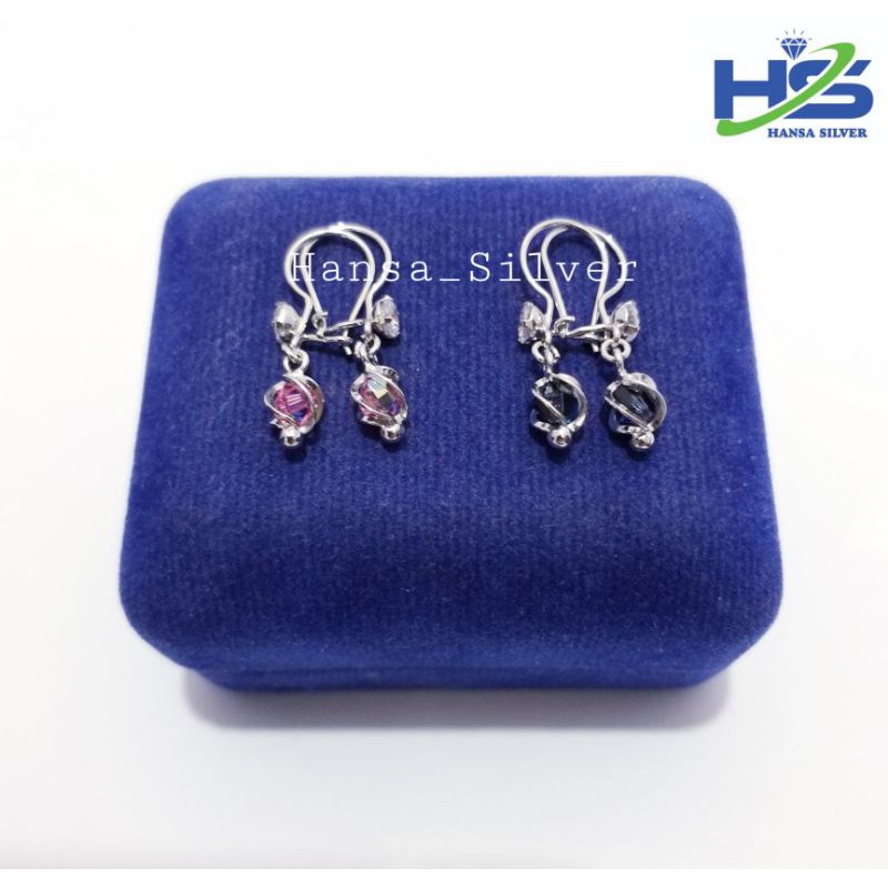 Anting Perak Asli Silver 925 Lapis Emas Putih Model Agogo Batu Kristal -  Anting Wanita Anti Karat