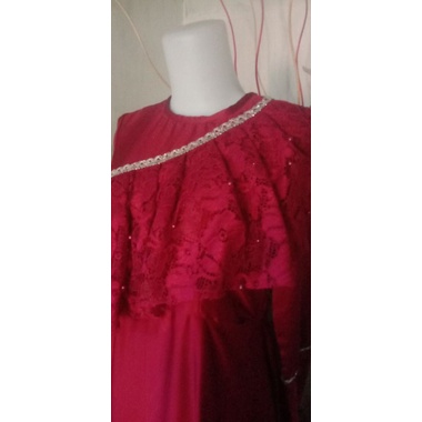 GAMIS BROKAT MAROON LIST SILVER