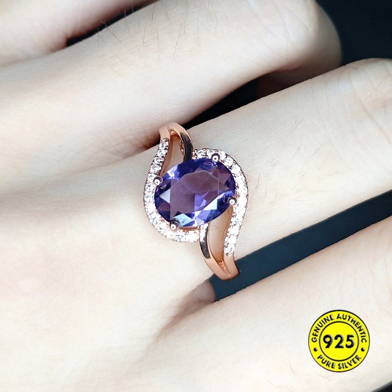 Cincin Rose Gold 18k Adjustable Dengan Batu Amethyst Mewah Untuk Wanita