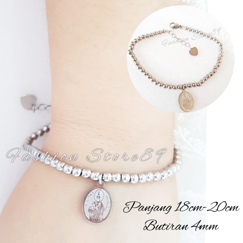 Gelang Rosario Full Butiran 4mm Gold Silver Pria Wanita Fashion Rohani Bunda Maria &amp; Santo Benediktus