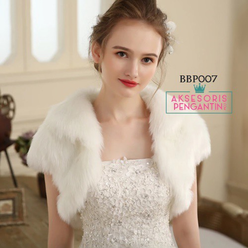 [PRODUK FAVORIT] AKSESORIS WEDDING CARDIGAN PESTA FUR BOLERO PENGANTIN BULU PUTIH BBP007