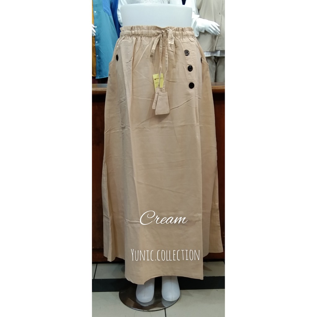 ROK KATUN LINEN RAMI PANJANG PAYUNG/ROK LEBAR MAYUNG. ROK REMAJA MUSLIM/ROK JUMBO-Cream