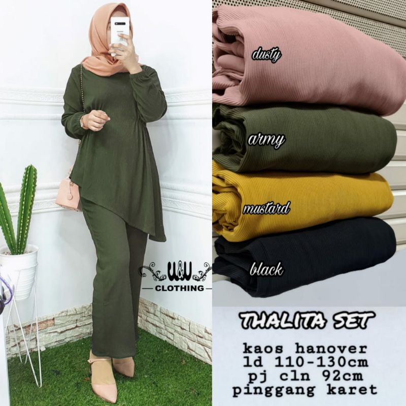 THALITA SET // ONE SET // PAKAIAN WANITA MUSLIM POLOS // KAOS HANOVER BY W&W CLOTHING-1