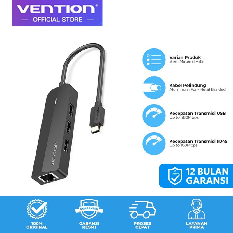 Vention USB-C to USB Hub 2.0 RJ45 LAN Gigabit Ethernet - TGO